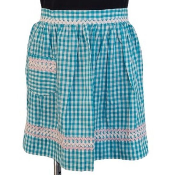 Vintage Other - Vintage Handmade Gingham Apron, Teal